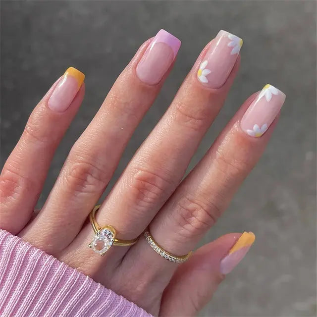 24Pcs Gradient Acrylic Fake Nails Art Long Ballet Wearing Nails Fake Press on Nail Tips Full Cover Removable French False Nails - MaJuah