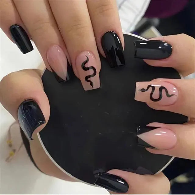24Pcs Gradient Acrylic Fake Nails Art Long Ballet Wearing Nails Fake Press on Nail Tips Full Cover Removable French False Nails - MaJuah