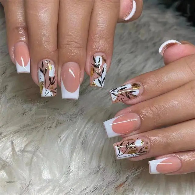 24Pcs Gradient Acrylic Fake Nails Art Long Ballet Wearing Nails Fake Press on Nail Tips Full Cover Removable French False Nails - MaJuah