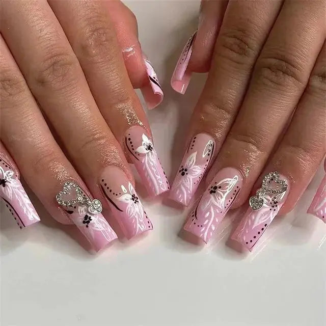 24Pcs/Set Acrylic Long Ballet Press on Nail Tips Coffin Wearing Reusable False Nails Art Colorful Glossy Fake Nails Artificial - MaJuah