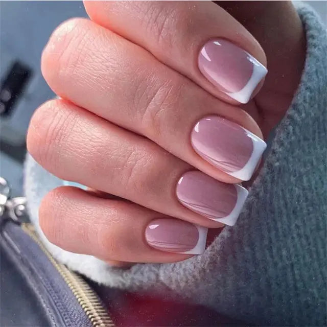 24Pcs Gradient Acrylic Fake Nails Art Long Ballet Wearing Nails Fake Press on Nail Tips Full Cover Removable French False Nails - MaJuah