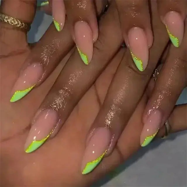 24Pcs/Set Acrylic Long Ballet Press on Nail Tips Coffin Wearing Reusable False Nails Art Colorful Glossy Fake Nails Artificial - MaJuah