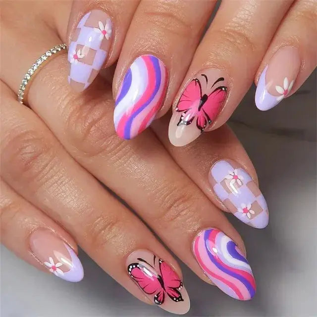 24Pcs/Set Acrylic Long Ballet Press on Nail Tips Coffin Wearing Reusable False Nails Art Colorful Glossy Fake Nails Artificial - MaJuah