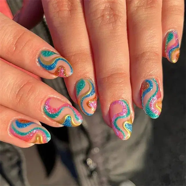 24Pcs/Set Acrylic Long Ballet Press on Nail Tips Coffin Wearing Reusable False Nails Art Colorful Glossy Fake Nails Artificial - MaJuah