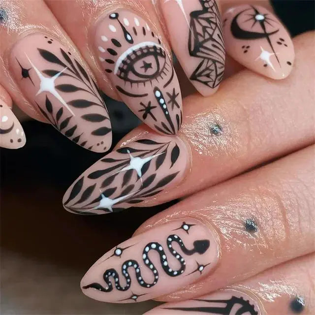 24Pcs/Set Acrylic Long Ballet Press on Nail Tips Coffin Wearing Reusable False Nails Art Colorful Glossy Fake Nails Artificial - MaJuah