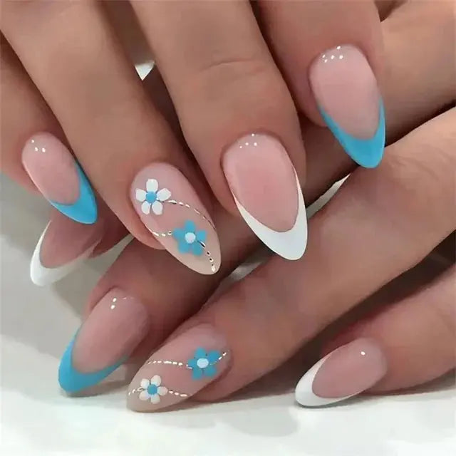 24Pcs/Set Acrylic Long Ballet Press on Nail Tips Coffin Wearing Reusable False Nails Art Colorful Glossy Fake Nails Artificial - MaJuah