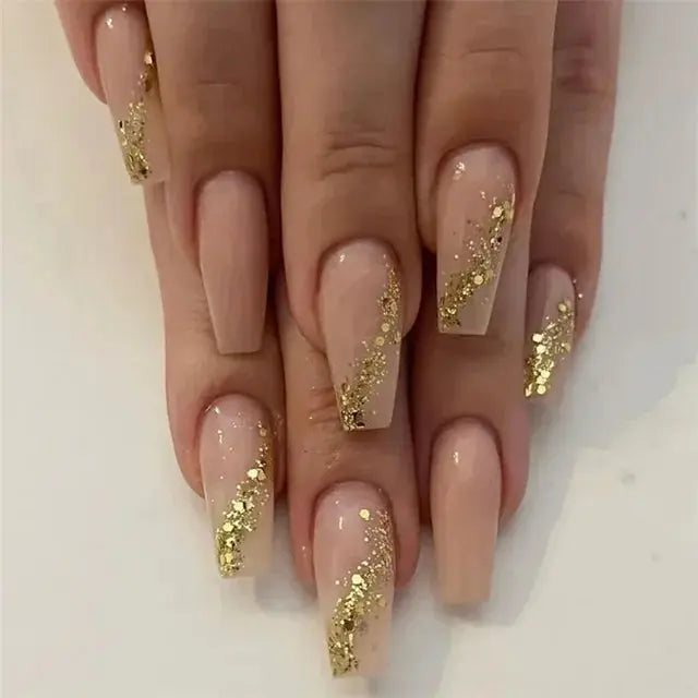 24Pcs/Set Acrylic Long Ballet Press on Nail Tips Coffin Wearing Reusable False Nails Art Colorful Glossy Fake Nails Artificial - MaJuah