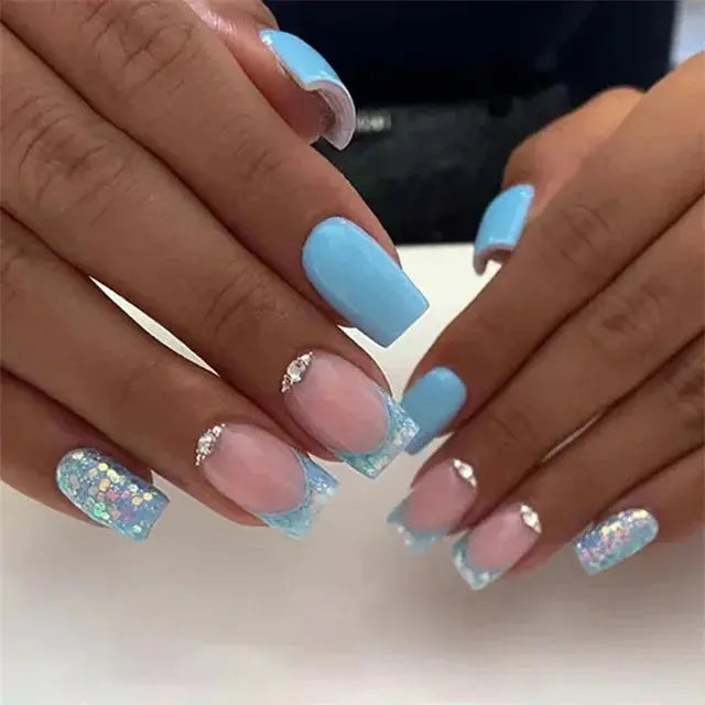 24Pcs/Set Acrylic Long Ballet Press on Nail Tips Coffin Wearing Reusable False Nails Art Colorful Glossy Fake Nails Artificial - MaJuah