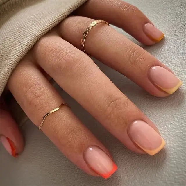 24Pcs Gradient Acrylic Fake Nails Art Long Ballet Wearing Nails Fake Press on Nail Tips Full Cover Removable French False Nails - MaJuah