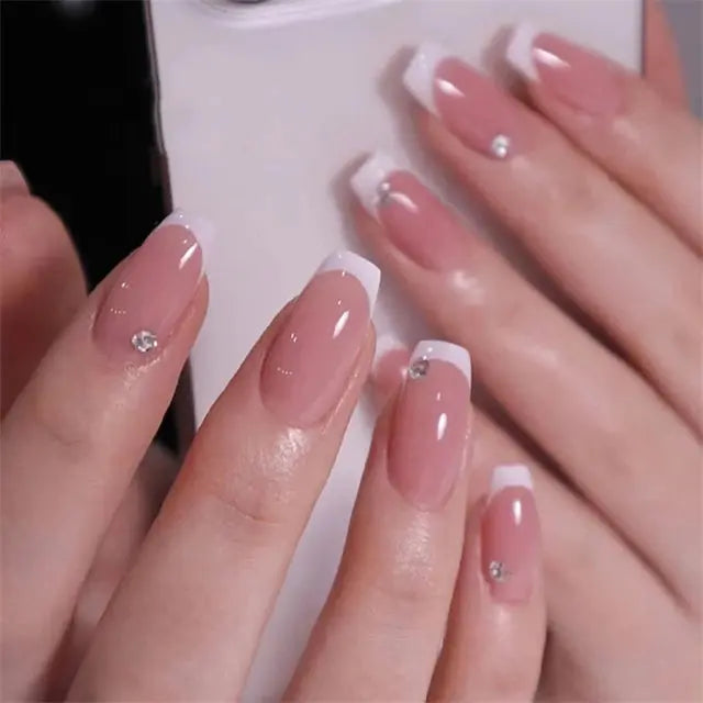 24Pcs Gradient Acrylic Fake Nails Art Long Ballet Wearing Nails Fake Press on Nail Tips Full Cover Removable French False Nails - MaJuah