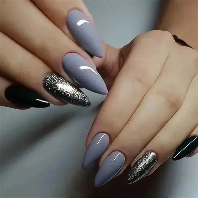24Pcs/Set Acrylic Long Ballet Press on Nail Tips Coffin Wearing Reusable False Nails Art Colorful Glossy Fake Nails Artificial - MaJuah