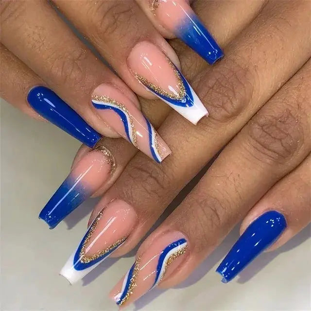 24Pcs/Set Acrylic Long Ballet Press on Nail Tips Coffin Wearing Reusable False Nails Art Colorful Glossy Fake Nails Artificial - MaJuah