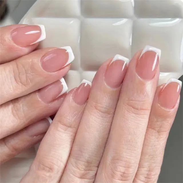 24Pcs Gradient Acrylic Fake Nails Art Long Ballet Wearing Nails Fake Press on Nail Tips Full Cover Removable French False Nails - MaJuah