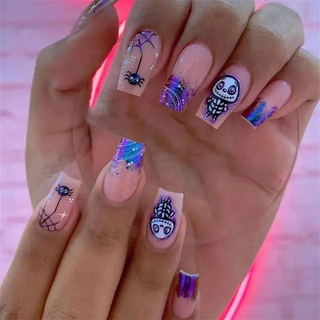 24Pcs Gradient Acrylic Fake Nails Art Long Ballet Wearing Nails Fake Press on Nail Tips Full Cover Removable French False Nails - MaJuah