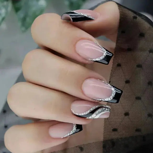 24Pcs Gradient Acrylic Fake Nails Art Long Ballet Wearing Nails Fake Press on Nail Tips Full Cover Removable French False Nails - MaJuah