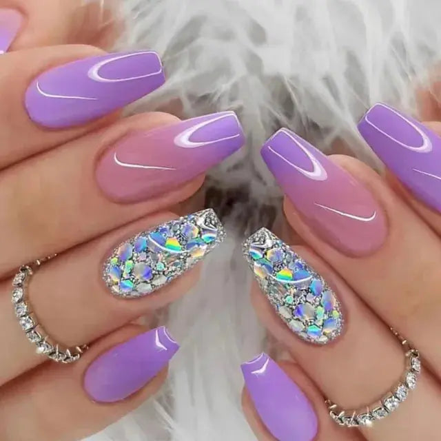 24Pcs Gradient Acrylic Fake Nails Art Long Ballet Wearing Nails Fake Press on Nail Tips Full Cover Removable French False Nails - MaJuah