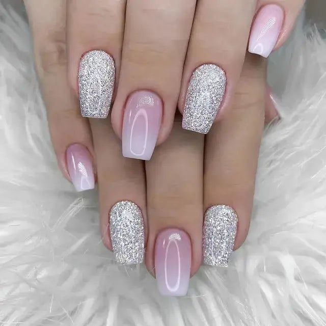 24Pcs Gradient Acrylic Fake Nails Art Long Ballet Wearing Nails Fake Press on Nail Tips Full Cover Removable French False Nails - MaJuah