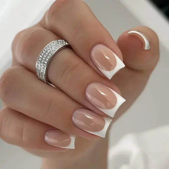 24Pcs Gradient Acrylic Fake Nails Art Long Ballet Wearing Nails Fake Press on Nail Tips Full Cover Removable French False Nails - MaJuah