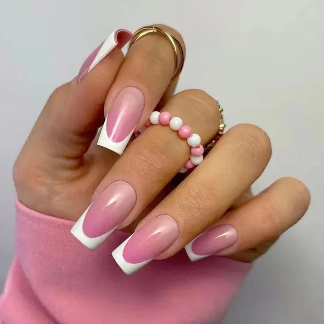 24Pcs Gradient Acrylic Fake Nails Art Long Ballet Wearing Nails Fake Press on Nail Tips Full Cover Removable French False Nails - MaJuah