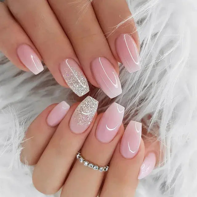 24Pcs Gradient Acrylic Fake Nails Art Long Ballet Wearing Nails Fake Press on Nail Tips Full Cover Removable French False Nails - MaJuah