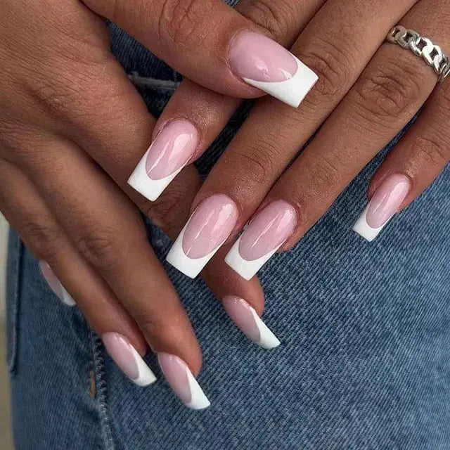 24Pcs Gradient Acrylic Fake Nails Art Long Ballet Wearing Nails Fake Press on Nail Tips Full Cover Removable French False Nails - MaJuah