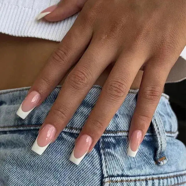 24Pcs Gradient Acrylic Fake Nails Art Long Ballet Wearing Nails Fake Press on Nail Tips Full Cover Removable French False Nails - MaJuah