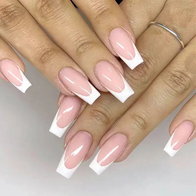 24Pcs Gradient Acrylic Fake Nails Art Long Ballet Wearing Nails Fake Press on Nail Tips Full Cover Removable French False Nails - MaJuah