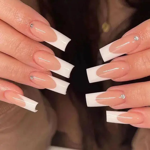24Pcs Gradient Acrylic Fake Nails Art Long Ballet Wearing Nails Fake Press on Nail Tips Full Cover Removable French False Nails - MaJuah