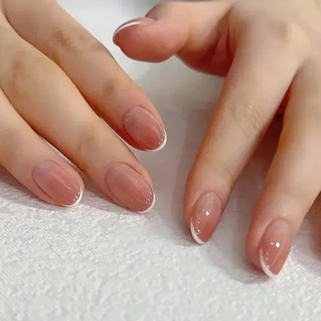 24Pcs Gradient Acrylic Fake Nails Art Long Ballet Wearing Nails Fake Press on Nail Tips Full Cover Removable French False Nails - MaJuah