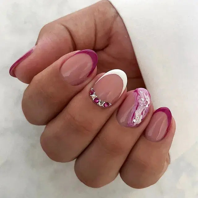 24Pcs Gradient Acrylic Fake Nails Art Long Ballet Wearing Nails Fake Press on Nail Tips Full Cover Removable French False Nails - MaJuah