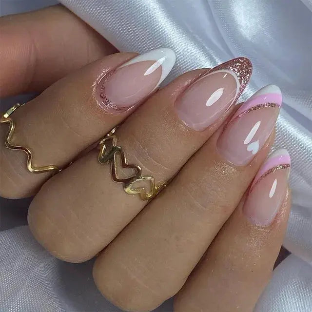 24Pcs Gradient Acrylic Fake Nails Art Long Ballet Wearing Nails Fake Press on Nail Tips Full Cover Removable French False Nails - MaJuah