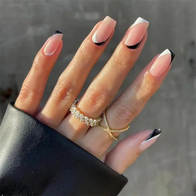 24Pcs Gradient Acrylic Fake Nails Art Long Ballet Wearing Nails Fake Press on Nail Tips Full Cover Removable French False Nails - MaJuah
