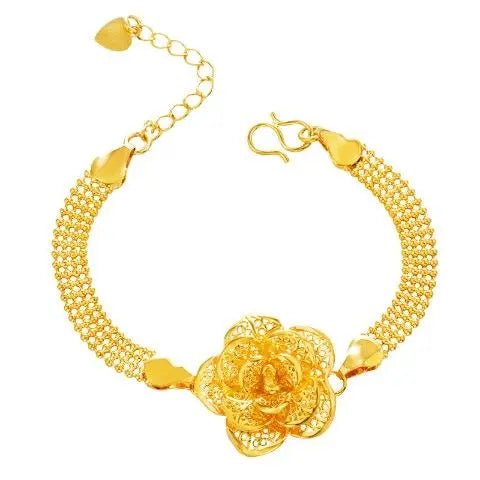 Ethnic Style Gold-Plated Hollow Rose Flower Bracelet, Female Vietnamese Nansha Gold Bracelet