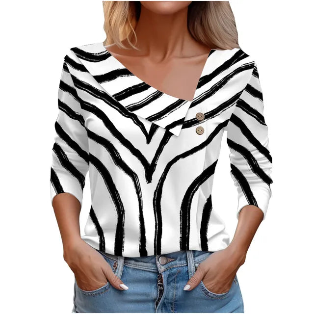 Women Fashion Long Sleeve Top White Floral Print Shirts And Blouses 3D Print Clothes For Women 2024