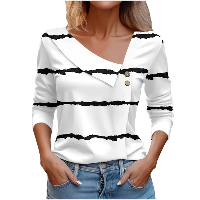 Women Fashion Long Sleeve Top White Floral Print Shirts And Blouses 3D Print Clothes For Women 2024