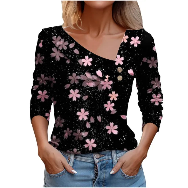 Women Fashion Long Sleeve Top White Floral Print Shirts And Blouses 3D Print Clothes For Women 2024
