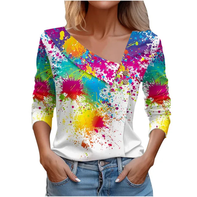Women Fashion Long Sleeve Top White Floral Print Shirts And Blouses 3D Print Clothes For Women 2024