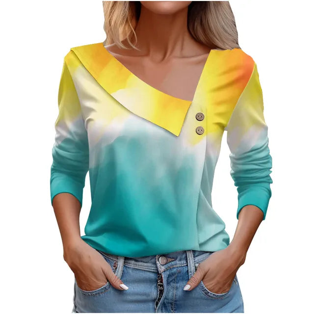 Women Fashion Long Sleeve Top White Floral Print Shirts And Blouses 3D Print Clothes For Women 2024