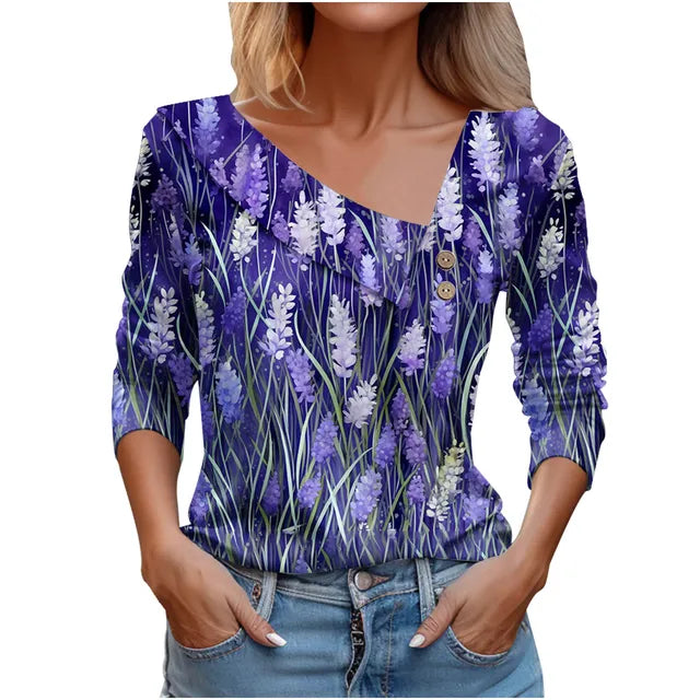 Women Fashion Long Sleeve Top White Floral Print Shirts And Blouses 3D Print Clothes For Women 2024