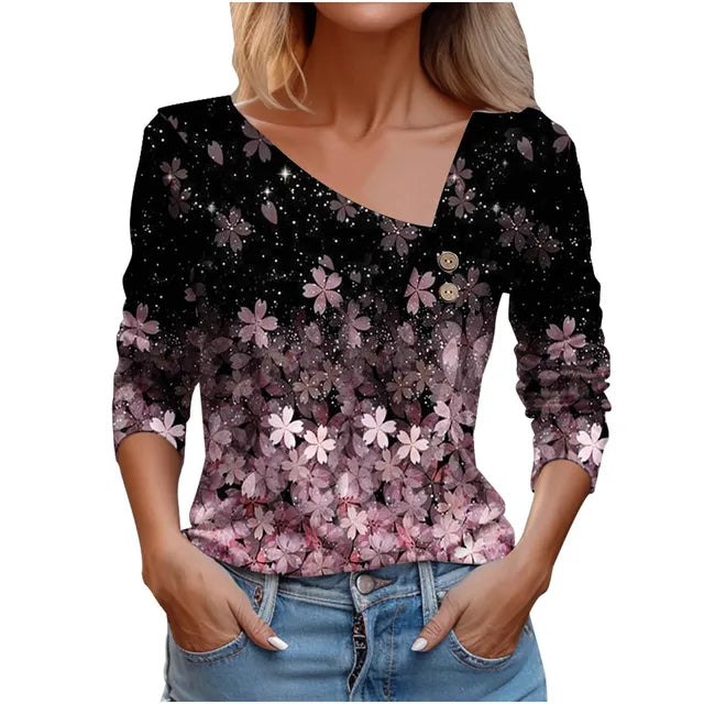 Women Fashion Long Sleeve Top White Floral Print Shirts And Blouses 3D Print Clothes For Women 2024