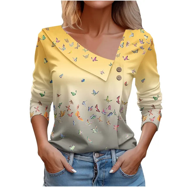 Women Fashion Long Sleeve Top White Floral Print Shirts And Blouses 3D Print Clothes For Women 2024