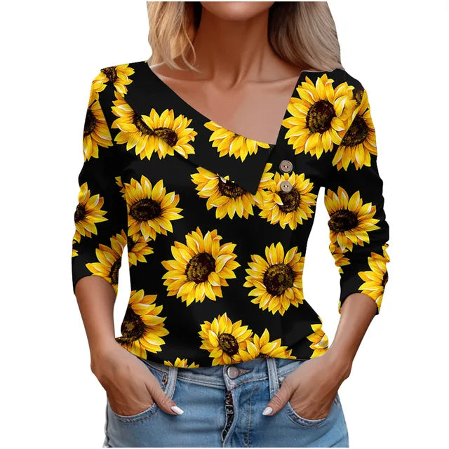 Women Fashion Long Sleeve Top White Floral Print Shirts And Blouses 3D Print Clothes For Women 2024