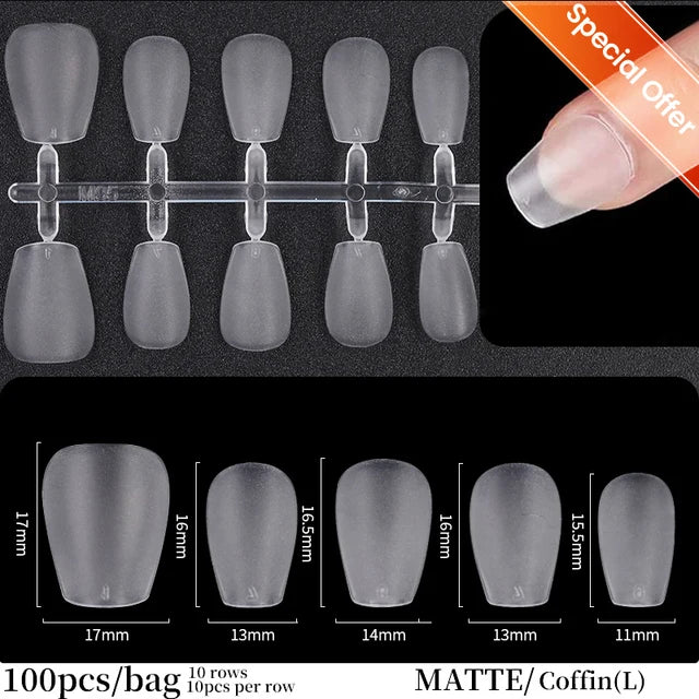 Press on Nails Coffin Soft Gel Tips Full Cover Fake Acrylic UV Gel Nails Extension System Oval Almond Sculpted False Nail Tips