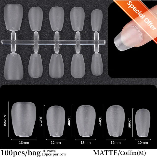 Press on Nails Coffin Soft Gel Tips Full Cover Fake Acrylic UV Gel Nails Extension System Oval Almond Sculpted False Nail Tips