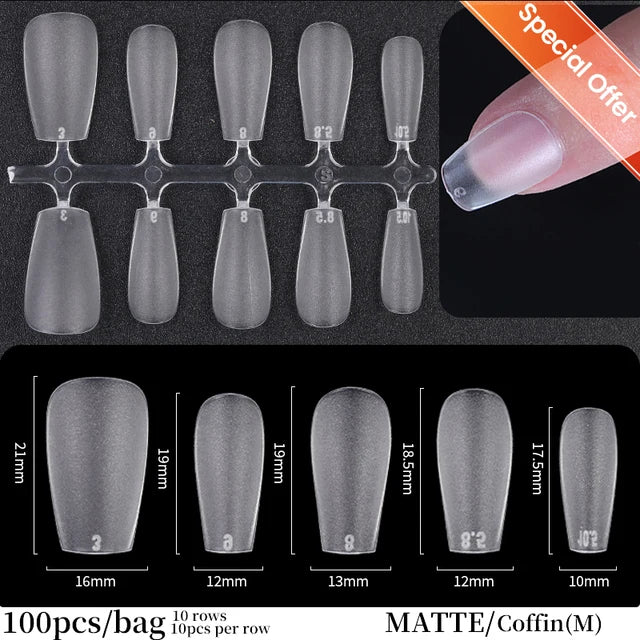 Press on Nails Coffin Soft Gel Tips Full Cover Fake Acrylic UV Gel Nails Extension System Oval Almond Sculpted False Nail Tips