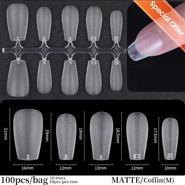 Press on Nails Coffin Soft Gel Tips Full Cover Fake Acrylic UV Gel Nails Extension System Oval Almond Sculpted False Nail Tips - MaJuah
