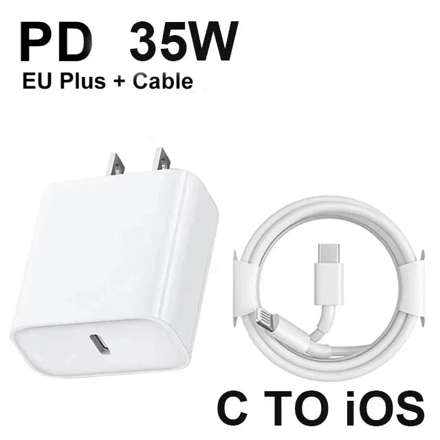 Original 35W Charger for iPhone 15 14 11 13 12 Pro Max, with USB C Fast Charging Cable, Type-C Data 1m, and Accessories