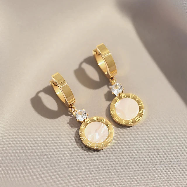 Roman Digital Round Pendant Earrings Korean Fashion Jewelry For Women's 2024